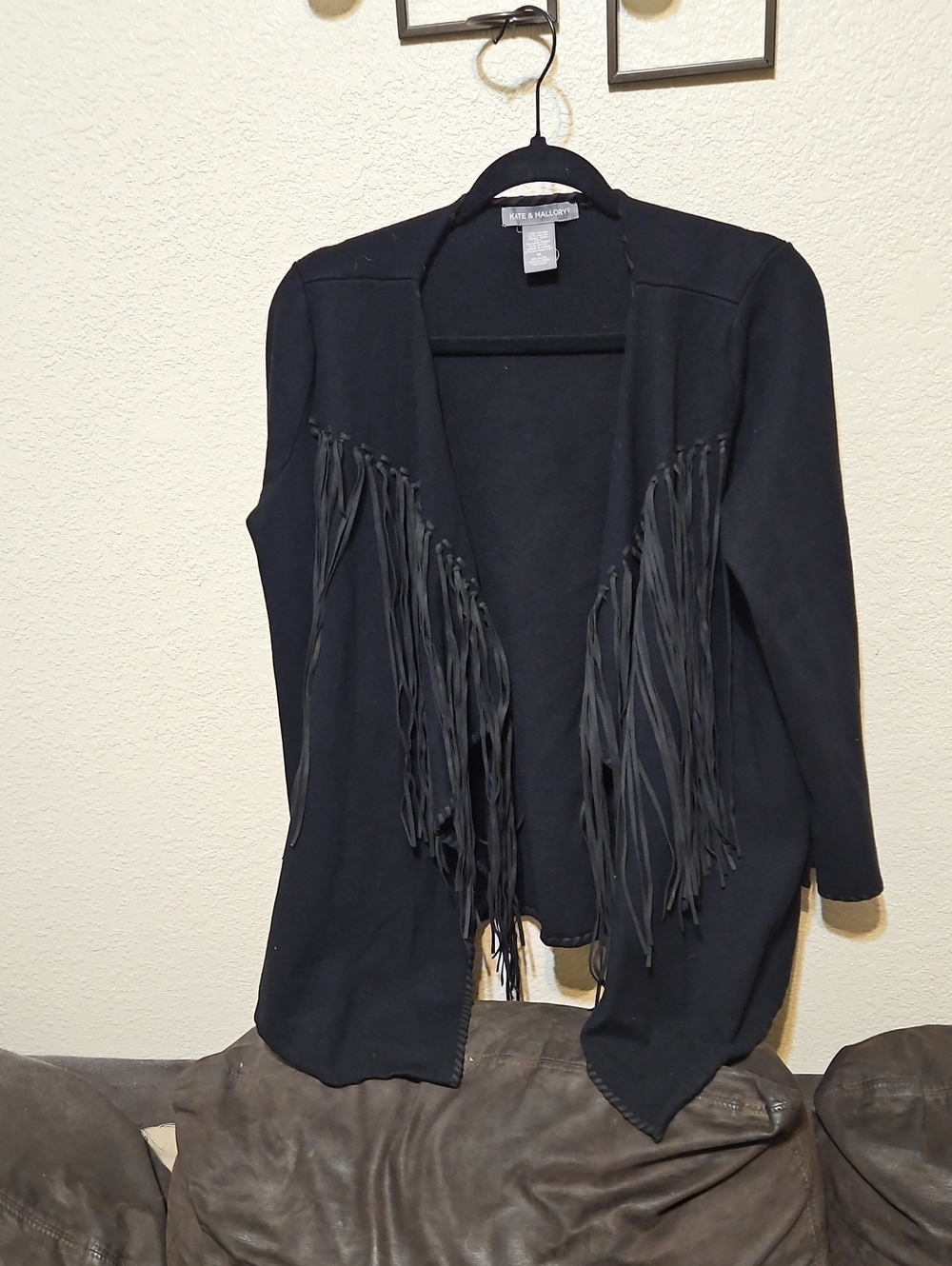 Kate & Mallory Black Fringe Open-Front Sweater Cardigan